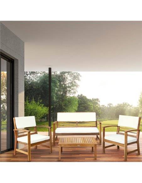 Conjunto jardín en madera de acacia con mesa, banco y 2 sillones Aktive Garden
