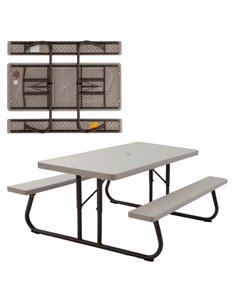 Mesa con bancos plegable ultrarresistente 183 x 144 x 75 cm uv100 blanco Lifetime