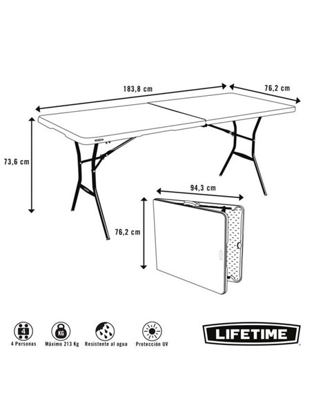 Mesa plegable multiusos ultrarresistente lifetime 184x76x73,5 cm uv100        