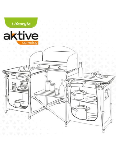 Mueble plegable cocina camping con paravientos Aktive - 172x35x80