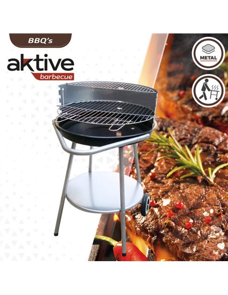 AKTIVE Barbacoa pequeña portátil de carbón 36x44 cm con tapa, Ligera,  fácilmente transportable, Ventilación incorporada, Montaje fácil y rápido -  concebida para exterior: : Jardín