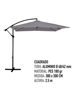 Parasol excéntrico banana Aktive Garden 300x300cm gris claro mástil acero 2