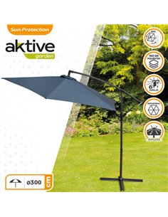 Parasol excéntrico banana 300 cm gris mástil aluminio Aktive Garden 2