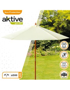 Parasol hexagonal 300 cm color crema mástil de madera Aktive Garden 2