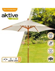 Parasol hexagonal Aktive Garden d270 cm color crema mástil madera 2