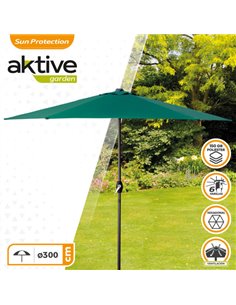 Parasol hexagonal 300 cm color verde mástil aluminio Aktive Garden 2