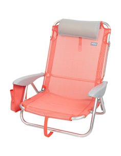 Silla de playa plegable multiposición coral con cojín Aktive 