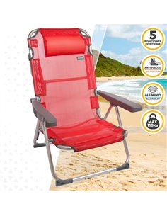 Silla plegable alta multiposición aluminio Aktive Beach - rojo 2