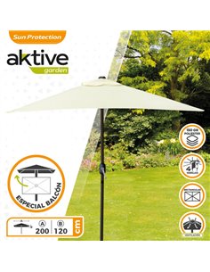 Parasol balcón 200x120 cm color crema mástil aluminio Aktive Garden 2